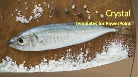  Presentation with fish - Slide set consisting of floury fish on a wooden background and a  colored foreground