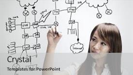  Presentation with network devices - Slides enhanced with flow chart - asian business women drawing background and a light gray colored foreground