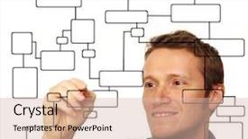  Presentation with flowchart - PPT theme consisting of flow chart - smiling young man drawing flowchart background and a soft green colored foreground