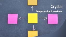 Presentation with sticky notes - Colorful slide deck enhanced with flow chart - sticky notes on chalkboard backdrop and a ocean colored foreground