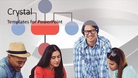  Presentation with mind map diagram - PPT theme featuring flow chart circle - digital composite of group meeting background and a light gray colored foreground