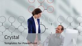  Presentation with mind - Slide set enhanced with flow chart circle - man and woman meeting background and a light gray colored foreground