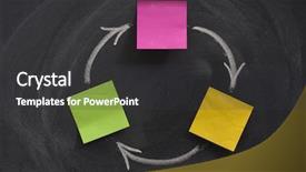  Presentation with sticky notes - Colorful PPT theme enhanced with flow diagram with three boxes backdrop and a dark gray colored foreground