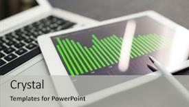  Presentation with flowchart - Audience pleasing slide set consisting of flowchart electronics - business workplace with stock market backdrop and a light gray colored foreground