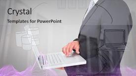  Presentation with cloud computing - PPT layouts consisting of flowchart electronics - businessman holding laptop against composite background and a light gray colored foreground