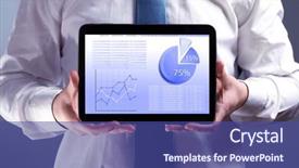  Presentation with hands holding black tablet - Slide deck featuring flowchart electronics - businessman holding tablet-pc with scheme background and a ocean colored foreground