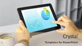  Presentation with flowchart - PPT layouts featuring flowchart electronics - businessman holding tablet-pc with scheme background and a coral colored foreground