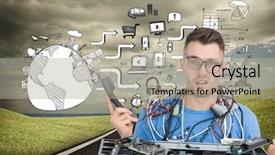  Presentation with professional - Slide deck with comb pattern hexagonal grid design background and a  colored foreground.