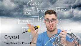  Presentation with screw driver - PPT theme featuring flowchart electronics - composite image of portrait background and a light blue colored foreground