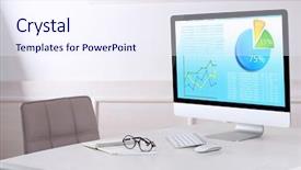  Presentation with workplace - Slide set featuring flowchart electronics - workplace with computer with scheme background and a  colored foreground