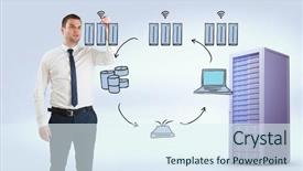  Presentation with academic writing - Cool new presentation theme with flowchart electronics - young businessman writing with marker backdrop and a sky blue colored foreground