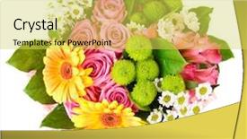  Presentation with bright white - Slide set consisting of flower arrangement - bright bouquet shot from above background and a yellow colored foreground