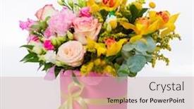  Presentation with orchids - Audience pleasing theme consisting of flower-arrangement-in-a-hat backdrop and a soft green colored foreground