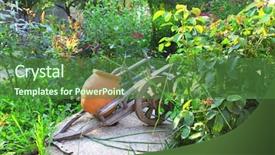  Presentation with rustic - Presentation design featuring flower bed in ornamental garden background and a forest green colored foreground