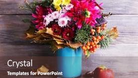  Presentation with blue flower - Colorful PPT layouts enhanced with flower-bouquet-in-blue-vase backdrop and a tawny brown colored foreground