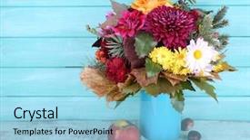  Presentation with apple flower - Colorful PPT layouts enhanced with flower bouquet in blue vase backdrop and a light blue colored foreground