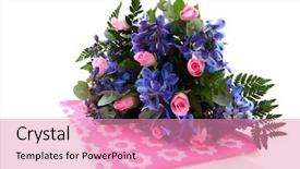  Presentation with blue flower - Amazing slides having flower bouquet in blue and pink isolated over white backdrop and a coral colored foreground