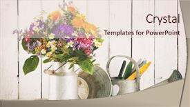  Presentation with flower vintage - Audience pleasing slide set consisting of flower bouquet in old milk churn tin bucket and watering can vintage processing with dust and scratches backdrop and a lemonade colored foreground