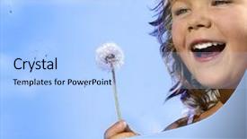  Presentation with dandelion - Theme having smilling - little girl closeup portrait background and a light blue colored foreground