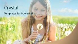  Presentation with tulips - Slide set having spring flowers girl - tulips soft focus background and a sky blue colored foreground