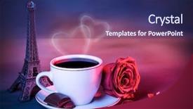  Presentation with travel cafe - Presentation theme featuring flower cozy cafe in paris background and a navy blue colored foreground