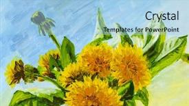  Presentation with canvas - Slides enhanced with flower drawing - dandelions oil painting on canvas background and a light blue colored foreground