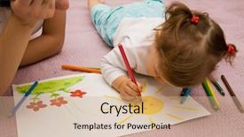  Presentation with mother twins - PPT theme with flower drawing - small girl draws pencils background and a coral colored foreground