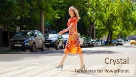  Presentation with flower woman - Beautiful presentation theme featuring flower dress crosses the road backdrop and a lemonade colored foreground