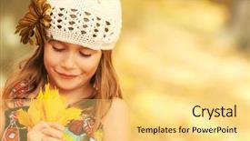  Presentation with fall leaves - PPT theme enhanced with flower fall - cute young girl holding background and a yellow colored foreground