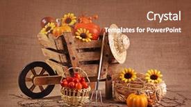  Presentation with sunflowers - Cool new PPT layouts with flower fall - wooden wheelbarrow decoration with sunflowers backdrop and a tawny brown colored foreground