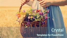  Presentation with flower woman - Presentation theme having flower farme - woman holding basket with beautiful background and a ocean colored foreground