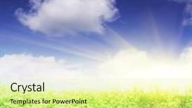  Presentation with blue flower - Presentation theme with flower field blue sky and sun background and a blonde colored foreground