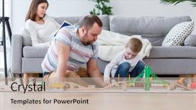  Presentation with happy image - Theme featuring flower friendship - image of happy parents background and a mint green colored foreground