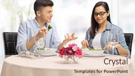  Presentation with friendship - Cool new PPT theme with flower friendship - young male and female eating backdrop and a lemonade colored foreground