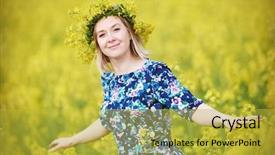  Presentation with flower woman - Theme enhanced with flower garland at yellow rape background and a  colored foreground