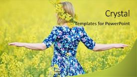  Presentation with flower woman - Slides having flower garland at yellow rape background and a  colored foreground