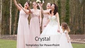  Presentation with flower wedding - Slides with flower girl - bride with bridesmaids on wedding background and a soft green colored foreground