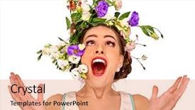  Presentation with look - Colorful PPT layouts enhanced with flower graceful - woman in easter style look backdrop and a  colored foreground