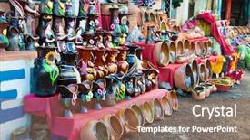  Presentation with central america - Beautiful PPT theme featuring flower hoya - traditional vase and jar backdrop and a coral colored foreground