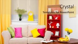  Presentation with room interior design - PPT layouts with flower lamp shade - modern interior design living room background and a yellow colored foreground