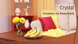  Presentation with room interior design - PPT layouts featuring flower lamp shade - modern interior design living room background and a coral colored foreground