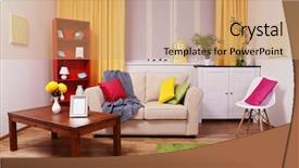  Presentation with room interior design - PPT layouts enhanced with flower lamp shade - modern interior design living room background and a coral colored foreground