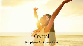  Presentation with free nature - Colorful slide deck enhanced with flower lei - happy carefree woman free backdrop and a yellow colored foreground