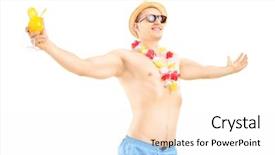  Presentation with vacation - Beautiful presentation theme featuring flower lei - happy smiling male backdrop and a pink colored foreground