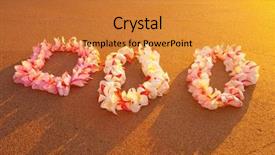  Presentation with hawaiian flower - Beautiful PPT theme featuring flower lei - hawaiian lies on the beach backdrop and a gold colored foreground