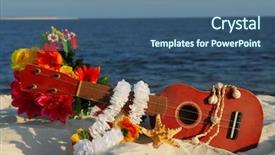 Presentation with ukulele - PPT layouts featuring flower lei - ukulele and tropical items background and a ocean colored foreground