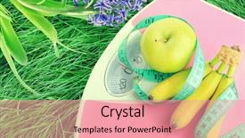  Presentation with guava fruits fresh green fruit - Audience pleasing presentation design consisting of banana blossom - fruits on scales on green backdrop and a coral colored foreground