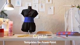  Presentation with mechanical - PPT theme having mechanical measurement - photo of seamstress room background and a coral colored foreground