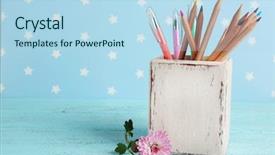  Presentation with blue stars - PPT layouts having flower on color wooden table background and a light blue colored foreground