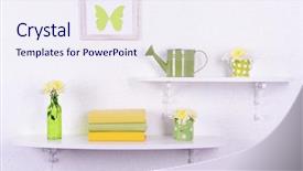  Presentation with flower on wall - Beautiful slide set featuring flower on shelves on white backdrop and a  colored foreground
